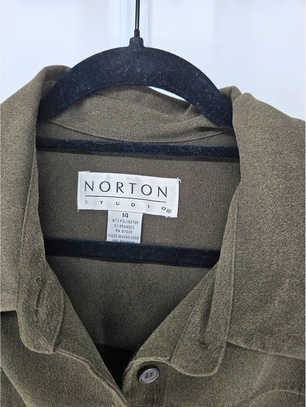 Vtg Norton Studio Womens Sz 14 Button Up Blazer Jacket Olive Green Brown - Picture 3 of 4
